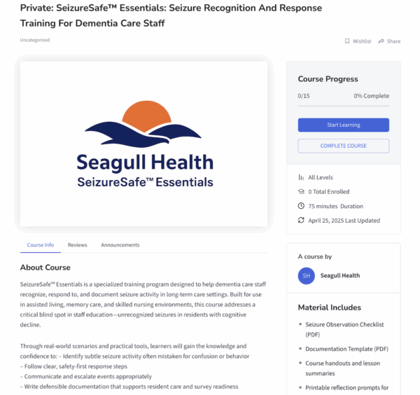 SeizureSafe™ Essentials - Facility Training & Risk Mitigation Program
